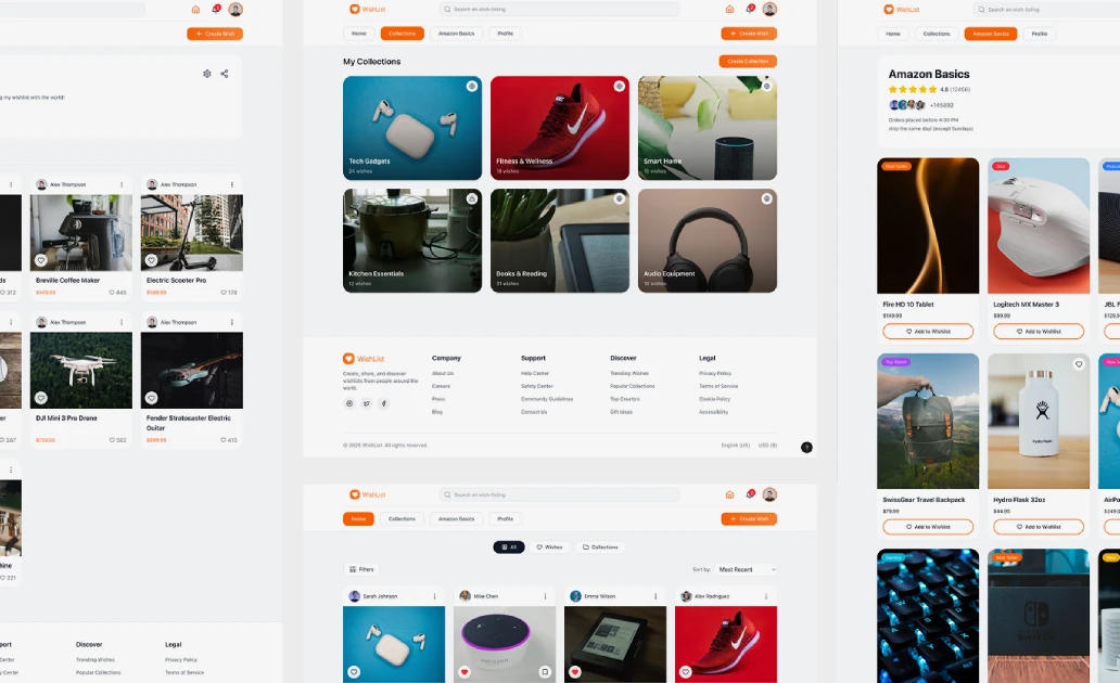 Wish-listing platform desktop interface examples | Dinarys case study