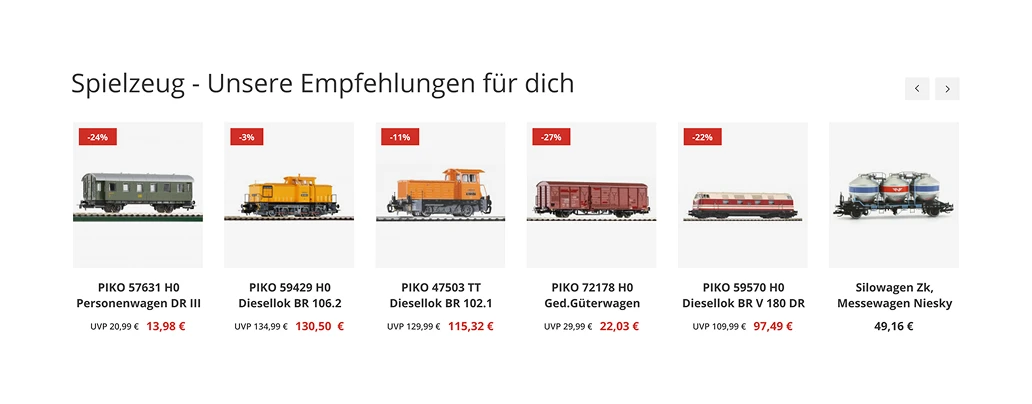 Product cards on the main page