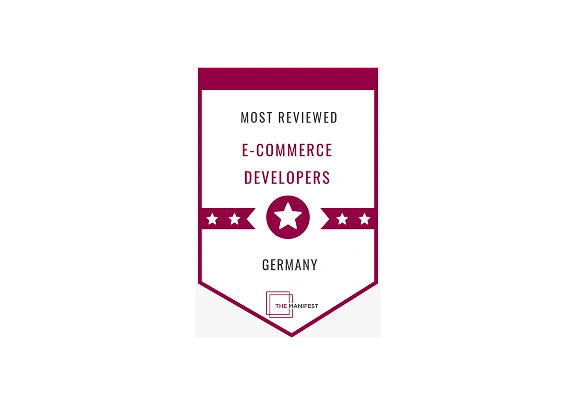 The manifest badge on Dinarys as the most reviewed Ecommerce developer