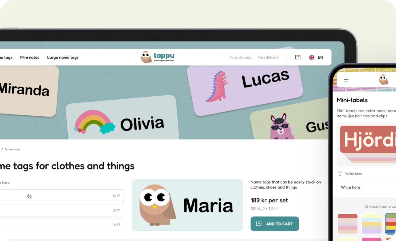 Web and mobile interfaces of the custom sticker shop | Dinarys case study