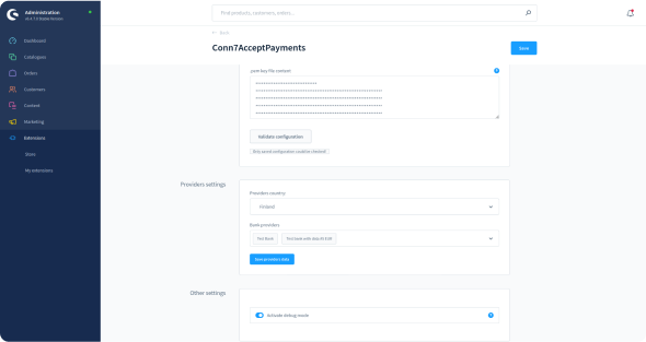 Settings screen Shopware