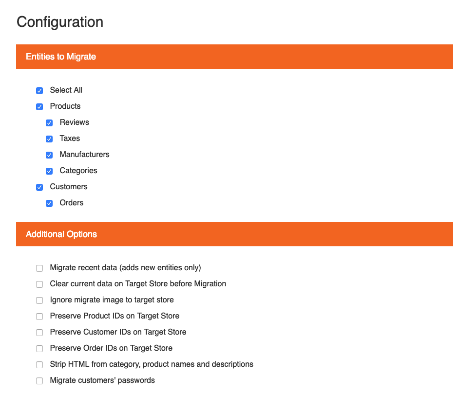 transfer products from opencart to magento Then you need to select data you want to migrate from OpenCart to Magento, like product details, customer information and so forth