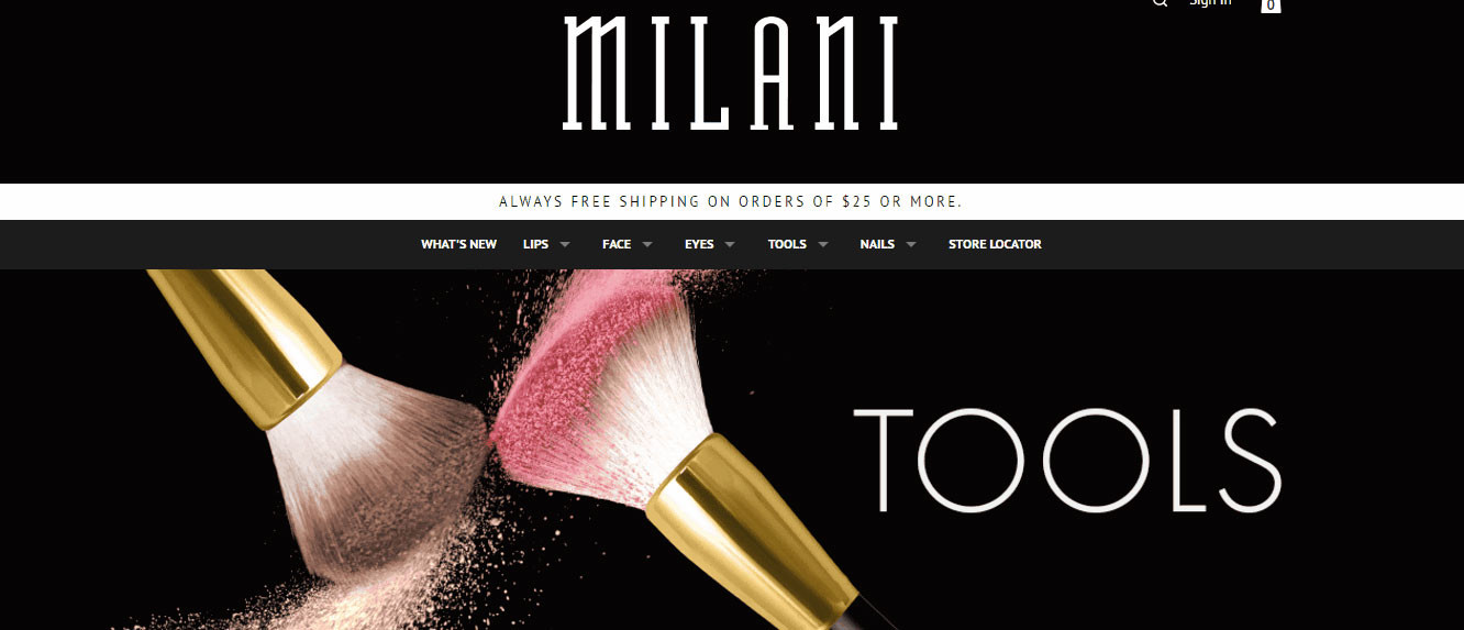 To display the products on their category page, the Milani online shop uses images