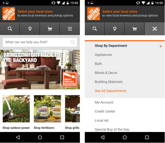 Responsive vs adaptive design examples Home Depot