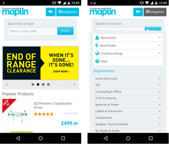 Responsive vs adaptive design examples Maplin