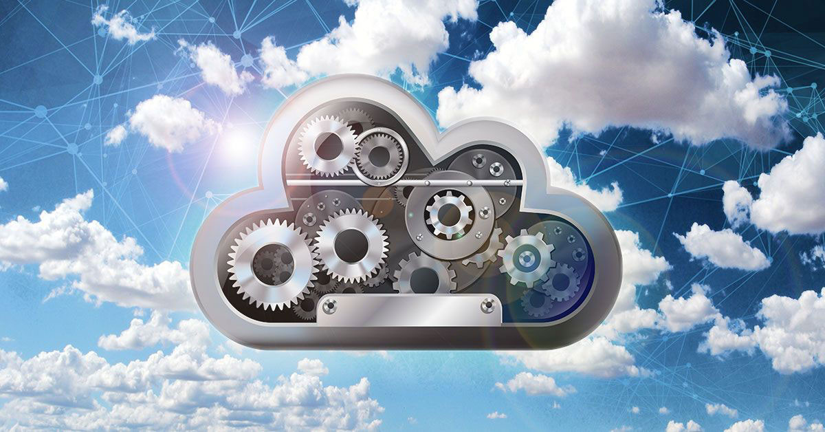  A cloud with gears inside representing cloud automation tools features.