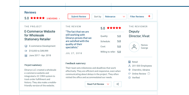 Dinarys GmbH Named Top Web Developer in 2019