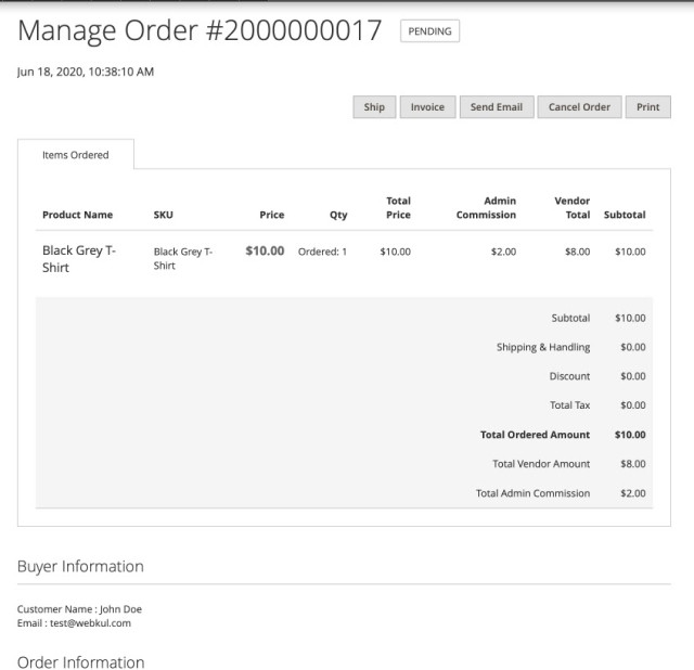 manage order in the marketplace