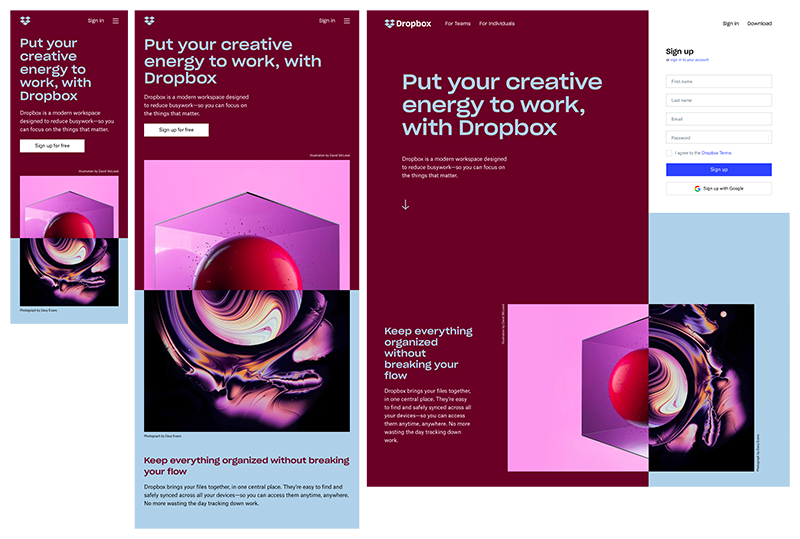 Responsive vs adaptive design examples Dropbox