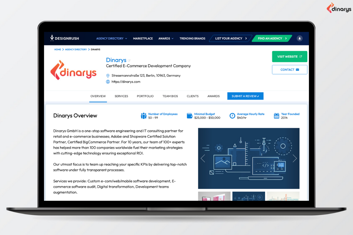 Top ecommerce web development companies: Example of a company profile on DesignRush