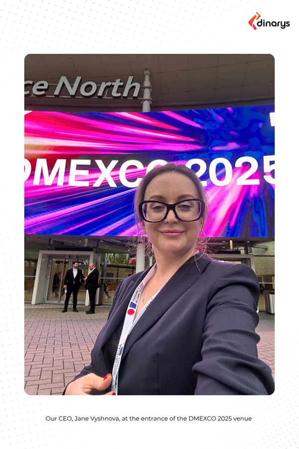 Our CEO, Jane Vyshnova, at the entrance of the DMEXCO 2025 venue