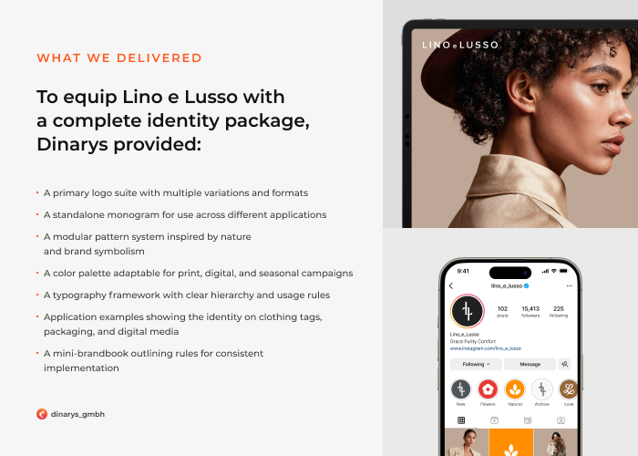 Ecommerce development agencies for fashion and apparel: A picture explaining the visual experience design the Dinarys team did for the Lino e Lusso project