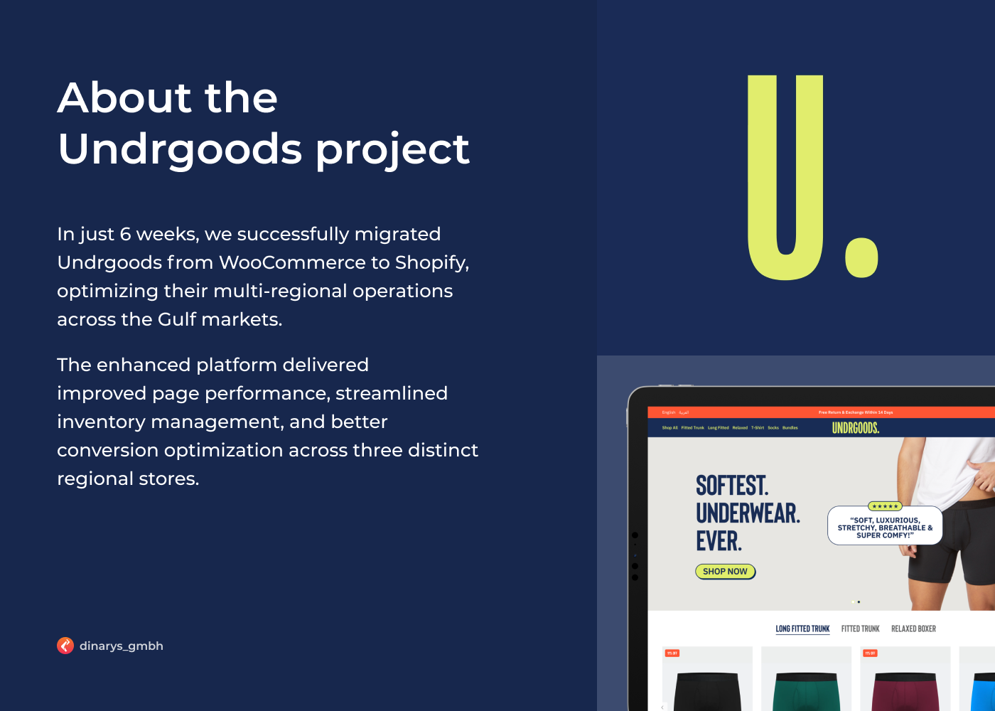 WooCommerce development companies: A picture explaining the migration and platform architecture work Dinarys provided for Undrgoods.