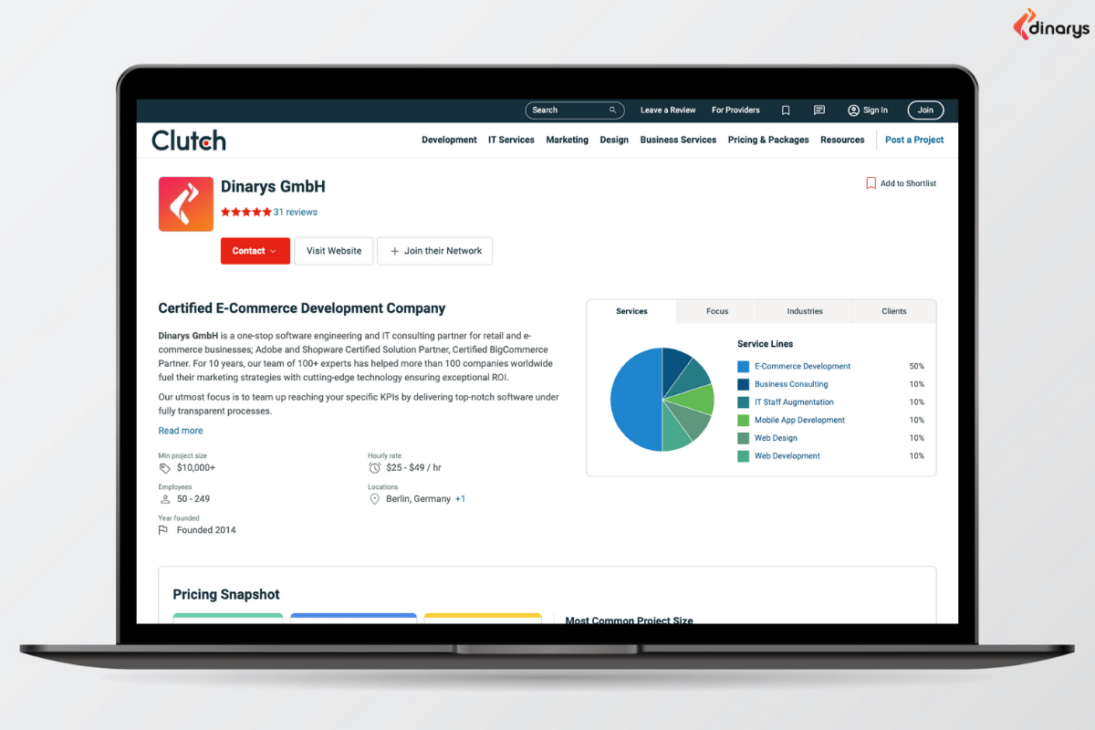 Ecommerce web development agencies: Example of a company profile on Clutch